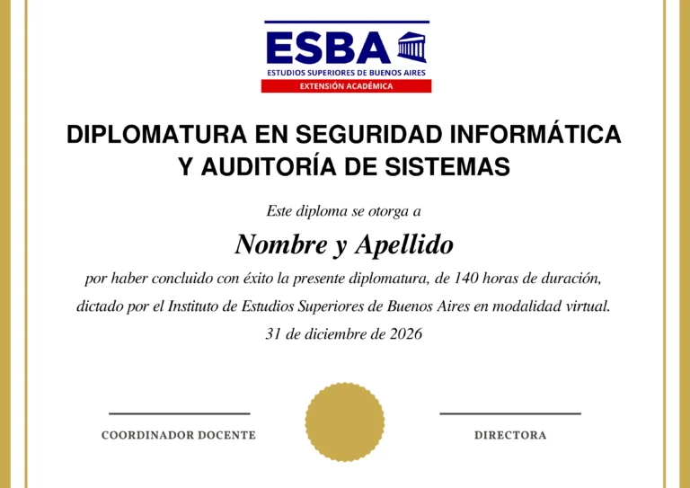 Certificado Diplomatura en Seguridad Informática y Auditoría de Sistemas