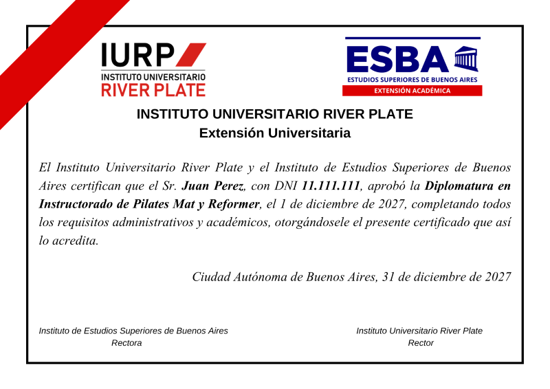 Certificado Instructorado de Pilates Mat y Reformer